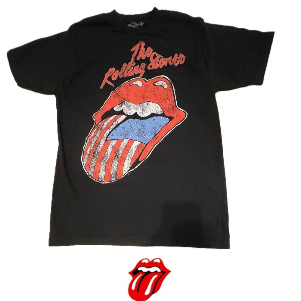 💋Rolling Stones Hot Lips Tongue America USA Flag Rock Official T-Shirt Large
